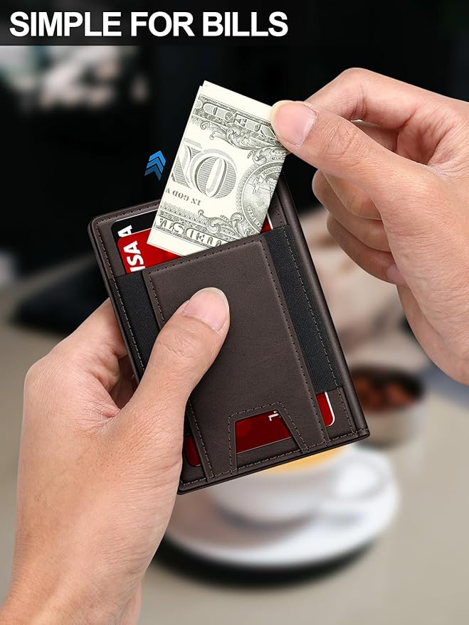 Wallet for Men Slim Leather Wallets for 9-13 Cards, RFID Blocking Thin Card Holder Wallet with ID Window & Stretchable Cash Slot, Minimalist Bifold Small Wallet for Front Pocket, Birthday Gift for Men