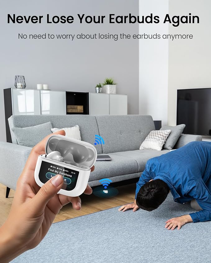 ZIUTY Wireless Earbuds Bluetooth Headphones, ANC/ENC Noise Cancelling, Ear Buds with Multifuntional Touch Screen, 40H Stereo Sound for Sports, IPX7 Clear Calls, 5 EQ for iOS Android (White)