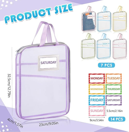7 Pack Packing Cubes,Suitable for travel on different days of the week, storage bags with sticker labels, suitable for children's travel summer camp essentials, books, small items storage