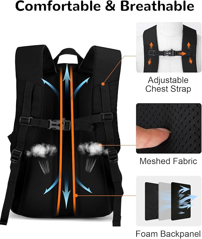 20L Small Waterproof Hiking Backpack with Chest Strap for Men, Lightweight Outdoor Daypack, Black