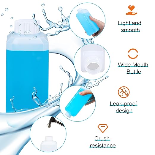 18oz Leak Proof Plastic Bottles with Caps, Laboratory Reagent Bottle, Reusable Small Pill Storage Containers for Travel, Classrooms, Home (2 pack translucent)