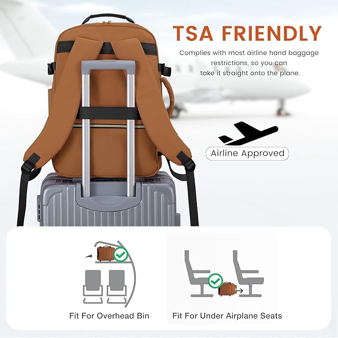 LOVEVOOK 40L Large Travel Backpack for Women Men, 17 Inch Carry on Backpack for Traveling on Airplane, Personal Item Travel Bag Airline Approved, Business Causal Weekender Backpack, Brown Yellow-Black