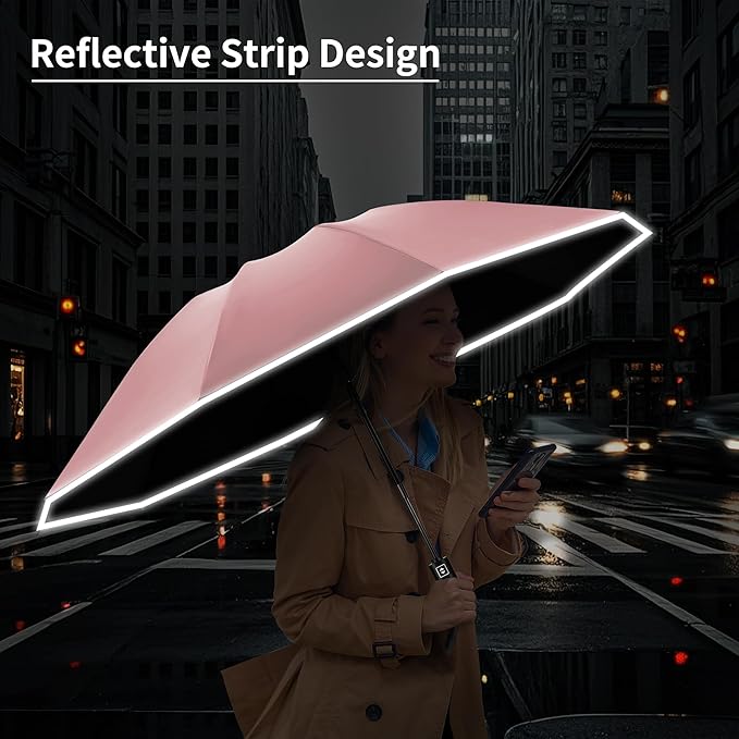 Seniny Inverted Travel Umbrella, Automatic Umbrellas for Rain, Windproof Compact Umbrella with Reflective Stripe, Folding UV Umbrella Sun Umbrella, Portable Large Umbrella for Backpack, Lightweight