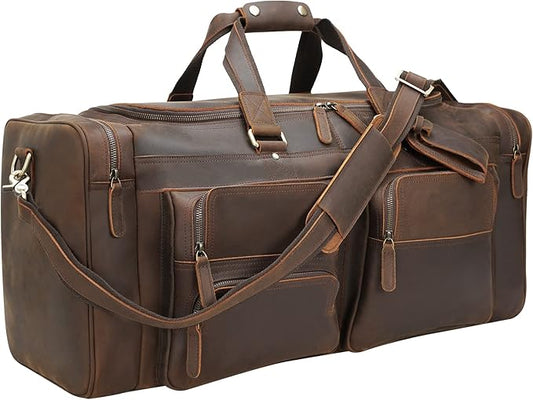 Polare 26" Leather Duffel Weekender Travel Bag For Men With Full Grain Cowhide Leather 56L