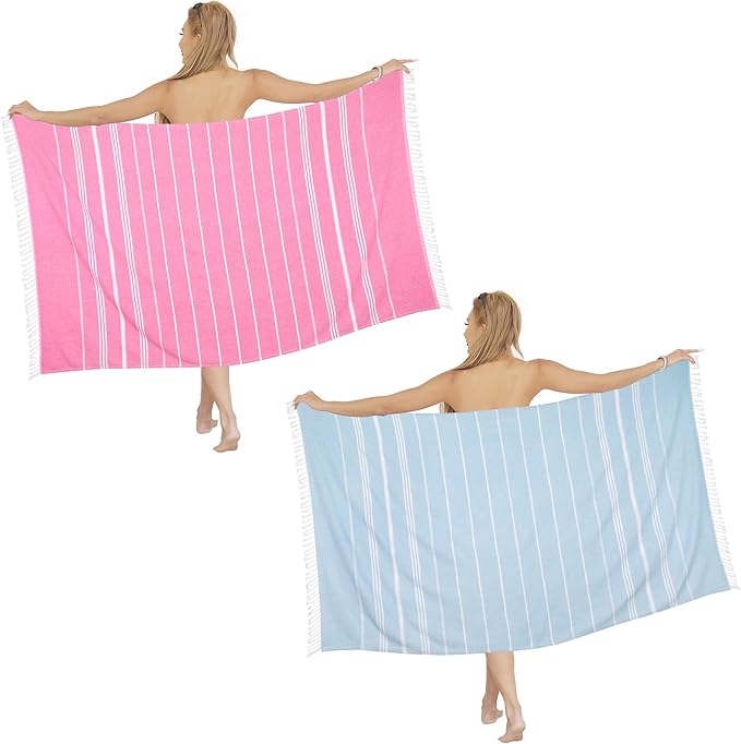 Beach Towel 2 Pack, Sand Free Oversized 39 x 72, Turkish Quick Dry Towel, Lightweight Pool Travel Towel, Cool Beach Essentials Super Absorbent