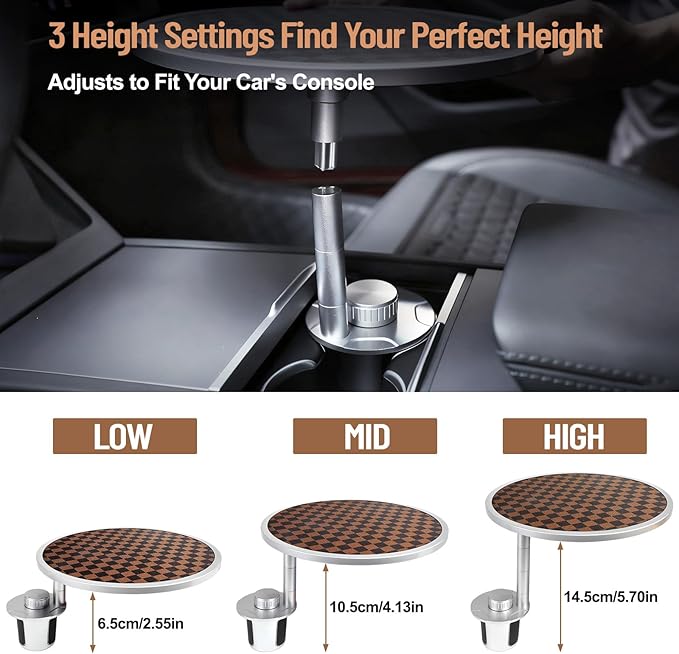 Car Tray Table & Car Desk for Laptop with 2 Risers and Anti-slip Pad, 360° Rotating Cup Holder for Working and Eating Compatible with Tesla Model 3/Y/S/Ensure The Cup Holder is Round/Brown