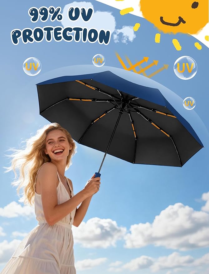 Yoobure Automatic Travel Umbrellas for Rain - Portable & Compact Umbrella for Backpack, Car, UV Umbrellas for Sun Protection, Windproof Folding Small Umbrella in Macaron for Kids, Women, Colorful