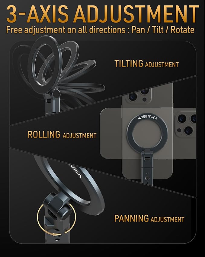 Magnetic Phone Tripod Mount With 1/4" Hole&Cold Shoe,Foldable Travel Phone Stand Smartphone Tripod Adapter for iPhone Cell Phone Stand Holder for Desktop Video Live Streaming Vlogging Filming