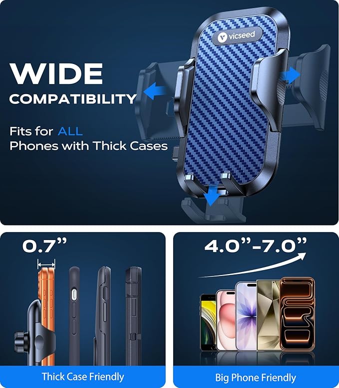 VICSEED [True Strongest Suction] [Rally Racing-Grade Stability] Phone Holders for Your Car 2025 Upgraded Car Phone Holder Mount Truck Stand Cradle for iPhone Samsung All Phones, Dark Blue