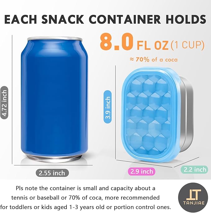 Snack Pro - Small (1 CUP) Stainless Steel Snack Containers for Kids | Easy Open Leak Proof Food Containers with Silicone Lids - Perfect Metal Toddler Lunch Box for Daycare and School (8oz)