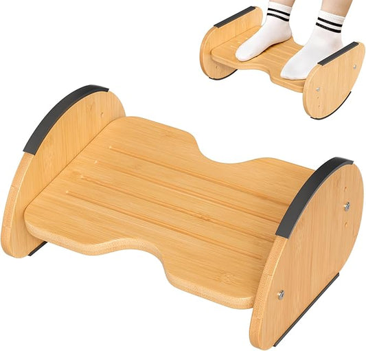 Amazer Bamboo Foot Rest for Under Desk at Work, 2-in-1 Reversible Rocking Footrest Adjustable Foot Stool, Ergonomic Footrest for Under Gaming Desk, Feet Support Leg Footstools for Home Office