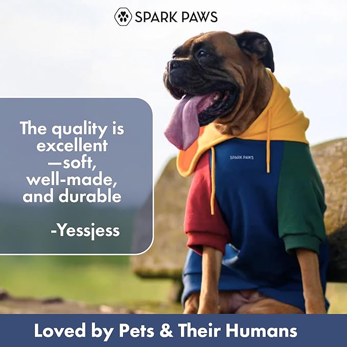 Spark Paws Dog Hoodie – Premium Dog Sweater for Small, Medium, and Large Dogs | Warm Outfits for French Bulldogs, Pitbull, Puppy, Winter Jacket Alternative - Primary Color Block - L