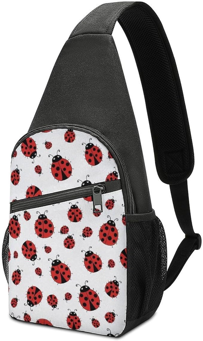 SWEET TANG Lightweight Sling Shoulder Backpack, Adjustable Gym Bags Red Ladybug White, Large Capacity Chest Cross Body Bag Daypack, Outdoor Multipurpose Bag