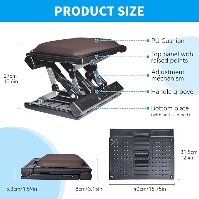 Scalebeard Foot Rest for Under Desk at Work,Height Adjustable Infinite Angle Under Desk Footrest,Ergonomic Foot Stool for Office,Gaming,Computer,Removable Pad Leg Rest with Massage Beads,All-Season