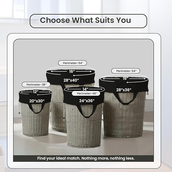 LFH Home Large Premium Cotton Canvas Laundry Bag with Drawstring and Handles Heavy Duty, Multi-Use, and Washable for Home, Travel, College or Storage 28x40 (Pack of 2)-Black