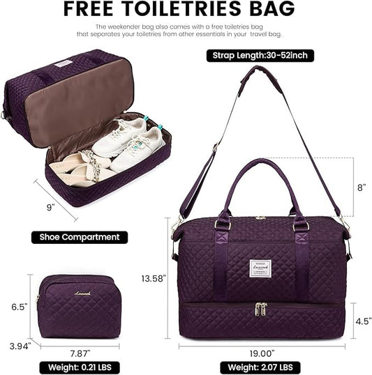 LOVEVOOK Travel Duffle Bag,Weekender Bags for Women with Shoe Compartment，Carry on Overnight Bag with Toiletry Bag,Gym Duffel Bag with Wet Pocket, Hospital Bags for Labor and Delivery