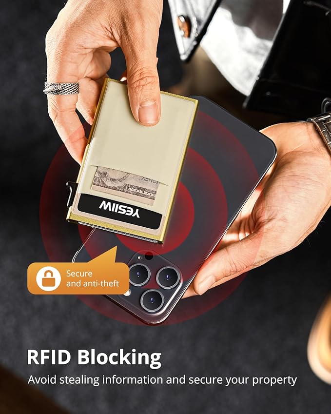 YESIIW Credit Card Holder Wallet for Men RFID Blocking Slim Minimalist Metal Wallet with Money Pocket Contactless Card Protector