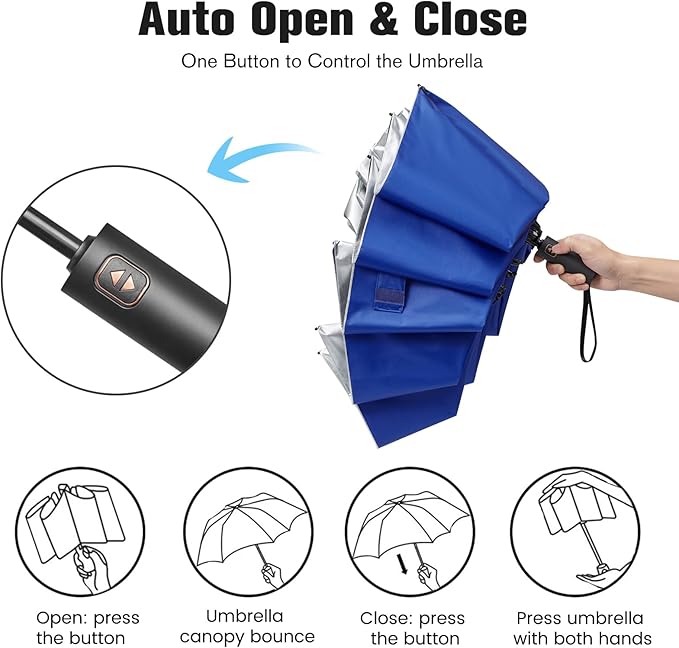 Prospo 46/62 Inch Large Travel Umbrellas for Rain Windproof, 10 Ribs Compact Reverse Folding Golf Umbrella, Double Canopy Automatic Open Close