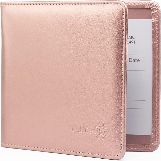 CANOPUS Car Registration and Insurance Holder, PU Leather Card Holder, Vehicle Glove Box Organizer for Auto, SUV, Truck and Motorcycle, Rose Gold
