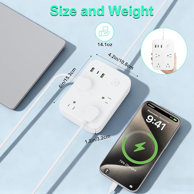 UK Adapters for Travel, UK Power Strip with 4 AC Outlets 1 USB C and 2 USB Ports, UK to US Plug Adapter Type G, UK Outlet Adapter for UK Ireland England Scotland Hong Kong Travel (3ft)