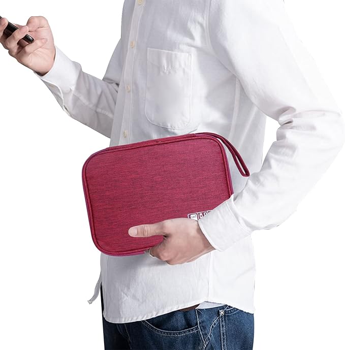 Electronics Travel Organizer,Portable Waterproof Electronic Travel Storage Bag for Small Charging Cord Storage,Charger,Small Electronics,SD Card etc,for Travel,Business -Wine Red