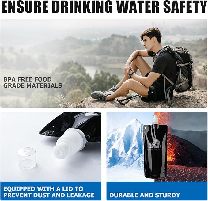 17oz Collapsible Water Bottles, 6-Pack Reusable Travel Foldable Water Bottles for Hiking Camping Running Bike, BPA-Free Water Bottle