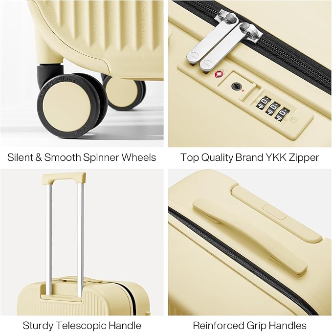 mixi 24 Inch Checked Luggage PC Hardshell Suitcases with Wheels for Travel Woman Men, Lark Yellow