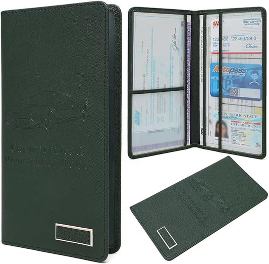 Car Registration and Insurance Holder Glove Box Folder-Premium Car Folder, Car Document Holder for Cards, Driver License & other Essential Documents (Green)