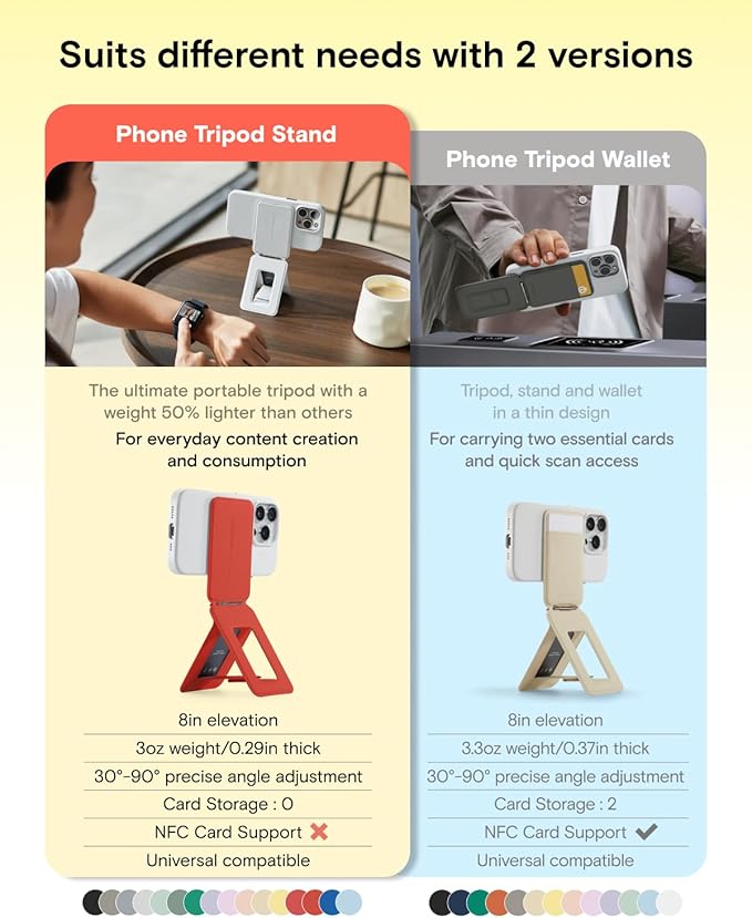 MOFT Phone Tripod Stand Selfie Stick for iPhone, Multi-Angles iPhone Stand, Lightweight & Portable Phone Holder, Strong Magnets, MOVAS Vegan Leather, Travel Essentials,Soothing Mist(Without Card Slot)