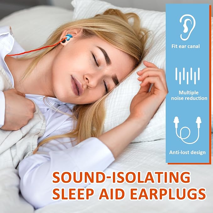 Xuhal 200 Pairs Corded Ear Plugs Silicone Earplugs with Cord Individually Wrapped Reusable Earplugs Sleep Noise Cancelling Hearing Protection for Snoring Shooting Studying Construction (Light Blue)