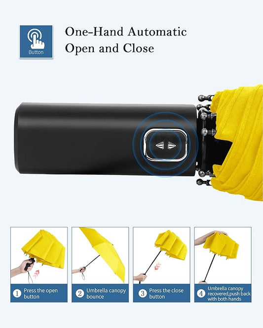 Windproof Travel Umbrella, Automatic Folding Compact Lightweight Umbrella for Women & Men, Durable and Portable, Fits Easily in Purse or Backpack