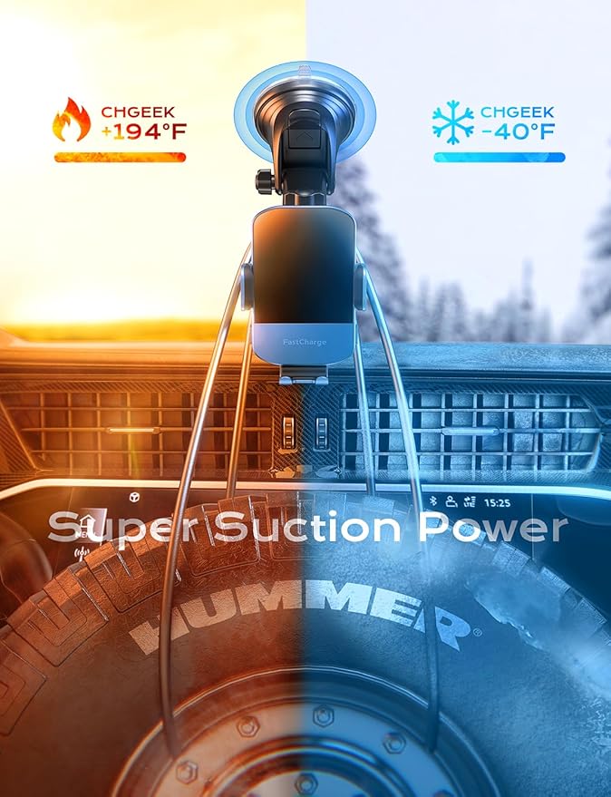 Wireless Car Charger, CHGeek 15W Qi Fast Auto Clamping Car Charger Phone Mount Windshield Air Vent Phone Holder for iPhone 14 13 12 Mini Pro Max 11 Xs, Samsung Galaxy S22+ S21 S10+ Note 20