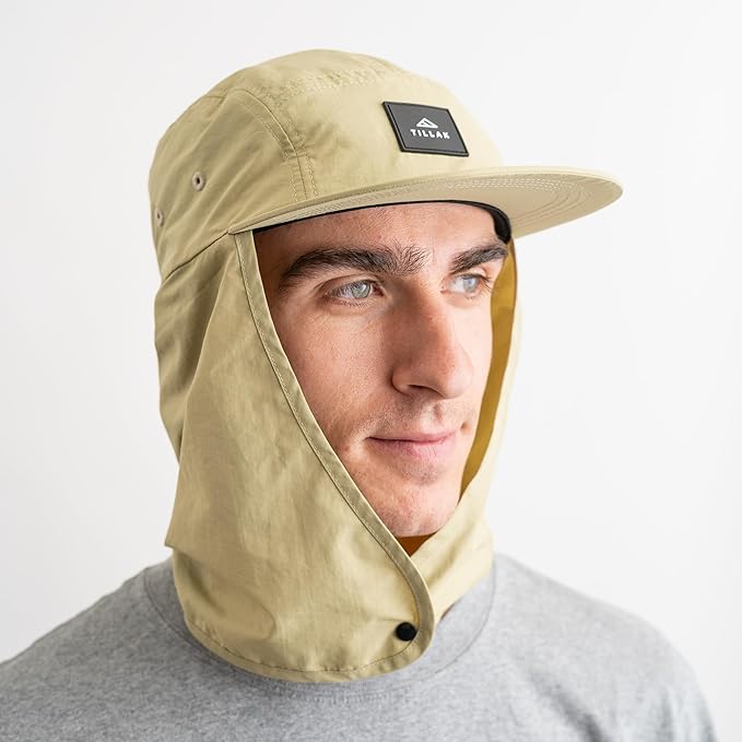 Tillak Chamisa Sun Hat, Lightweight Nylon 5 Panel Cap with Hide-able Neck Shade and Spring Cord