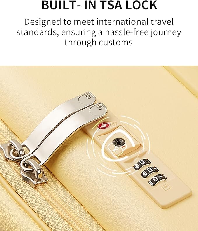 aji Expandable Top Open 24 Inch Checked Luggage with Spinner Wheels, Large Suitcase with TSA Lock, Hardside Travel Luggage Suitcases for Men Women, for 14+Days Travel, Cheese Yellow