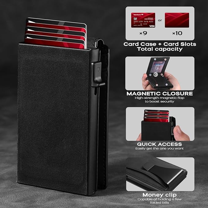 Zitahli Wallet for Men, Pop Up Metal Wallet with Money Clip & ID Window, RFID Blocking Credit Card Holder, Bifold Card Wallet Holds 8+ Cards Plus Cash Idea Gifts for Men