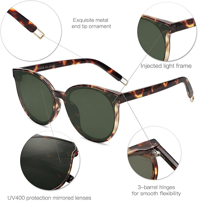 SOJOS Fashion Round Sunglasses for Women Men Oversized Vintage Shades SJ2057