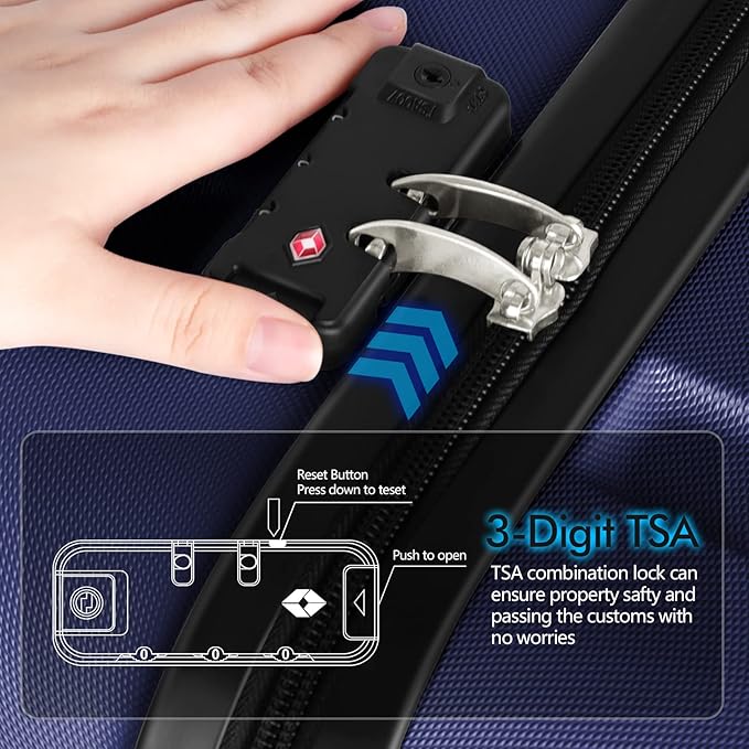 AnyZip Luggage PC ABS Hardside Lightweight Suitcase with 4 Universal Wheels TSA Lock Checked-Large 28 Inch Dark Blue