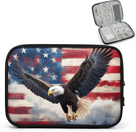 Vulture Birds Stars Travel Cable Organizer Pouch American Flag Hawk Electronics Accessories Carry Case Portable Water Resistant Storage Bag for Cord Charger Phone Earphone SD Card