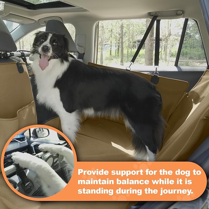 Furri&Me Dog Car Seat Cover, Back Seat Cover for Dogs Pet Car Seat Protector 400lbs Capacity Waterproof Non-Slip Bench Hard Bottom Car Seat Cover for Most Cars Trucks SUVs(Tan)