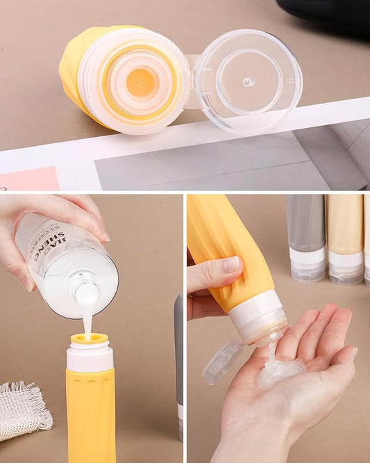 Travel Bottles for Toiletries 8 Pack, Travel Size Toiletries, Tsa Approved Travel Size Containers 3oz, with Travel Essentials Clear Bag, Leak Proof Silicone Squeezable Creams Jars