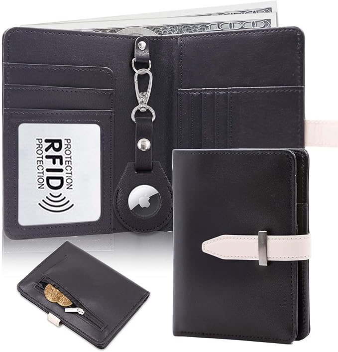 Passport Holder with Airtag for Women/Men,Airtag Passport Wallet for Travel,Cute Passport Holder Rfid Blocking,Travel Wallet for Cards Passport Cover Case (Black)