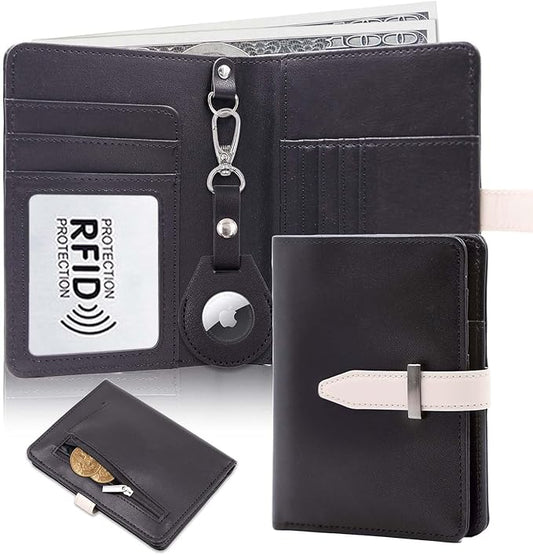 Passport Holder with Airtag for Women/Men,Airtag Passport Wallet for Travel,Cute Passport Holder Rfid Blocking,Travel Wallet for Cards Passport Cover Case (Black)