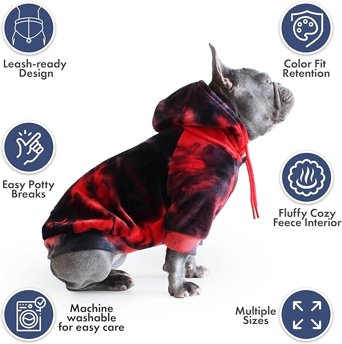 Spark Paws Dog Hoodie – Premium Dog Sweater for Small, Medium, and Large Dogs | Warm Outfits for French Bulldogs, Pitbull, Puppy, Winter Jacket Alternative - Red & Black - S