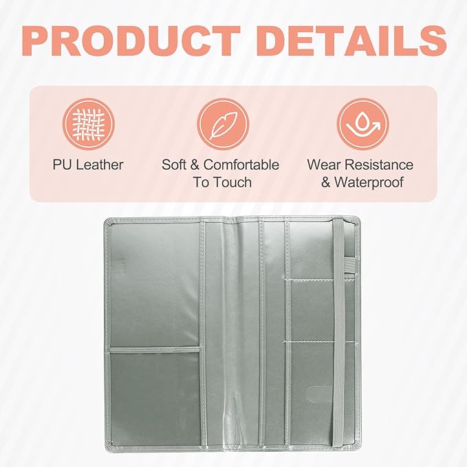 HARFINGTON Car Registration and Insurance Holder 9.45" x 5.04" PU Leather Vehicle Glove Box Organizer Storage Accessories Men Women Car ID Holder for License ID Card Bank Card, Gray