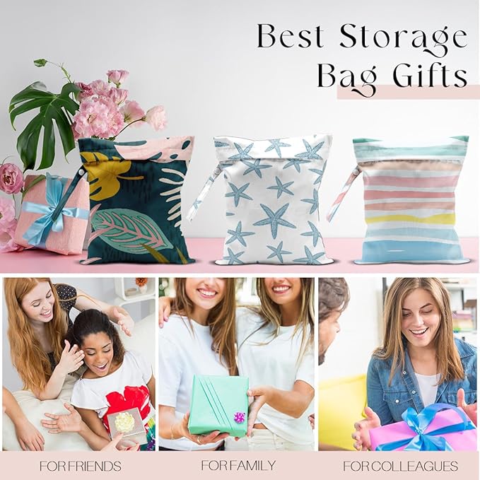 3 Pcs Wet Bag, Wet Dry Bag, Waterproof Bag, Small Laundry Bag, Wet Bag for Pool, Beach, Swimsuit, Makeup Bag, Diapers, Cruise Ship Essentials, Leaves Beach Accessories Travel for Women