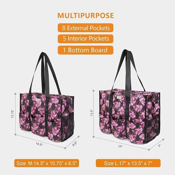 TOPDesign Utility Water Resistant Tote Bag with 13 Pockets, Top Zipper Closure & Thick Bottom Support, for Working Women