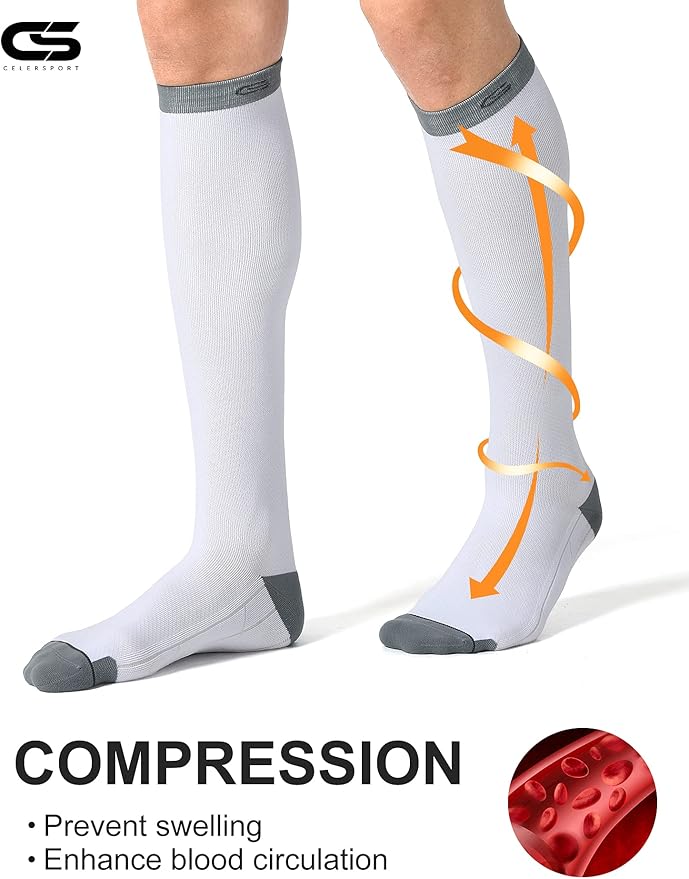 CS CELERSPORT 3 Pairs Compression Socks for Men and Women 20-30mmHg Running Athletic Support Socks