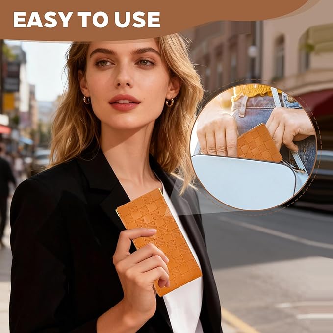 3PCS Small Makeup Bag for Women, Mini Cosmetic Bags Leather Pocket Pouch Purse,Snap Closure Waterproof Portable Bag,Checkered Storage Travel Bag for Lipstick Change Glasses Coin Cards (Brown)