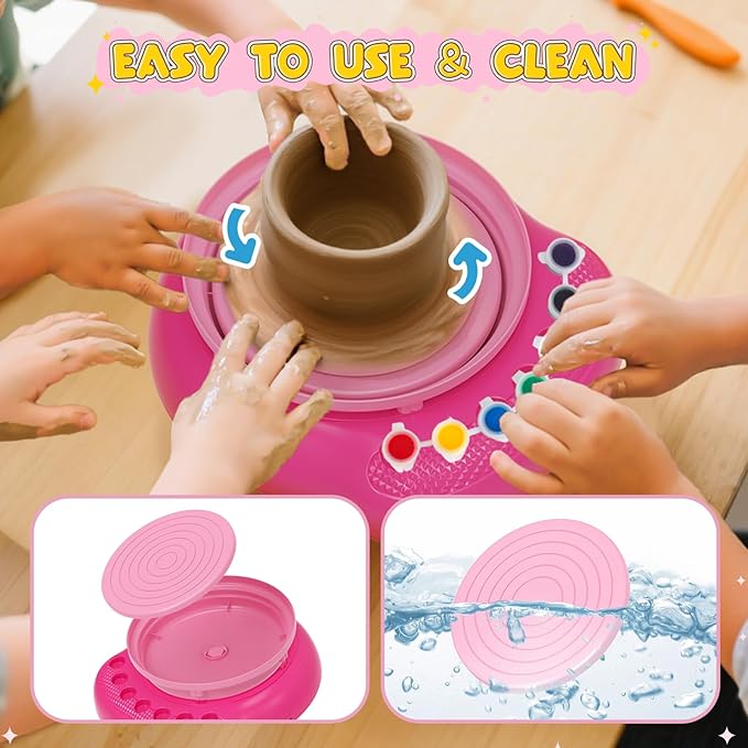 Weilim Pottery Wheel for Kids Complete DIY Pottery Painting Kit for Ages 8-12 Beginners with 4 Air-Dry Clay Packs and Tools, Arts Supplies Toys Birthday Gift for Boys Girls 6+ Years Old (Pink)