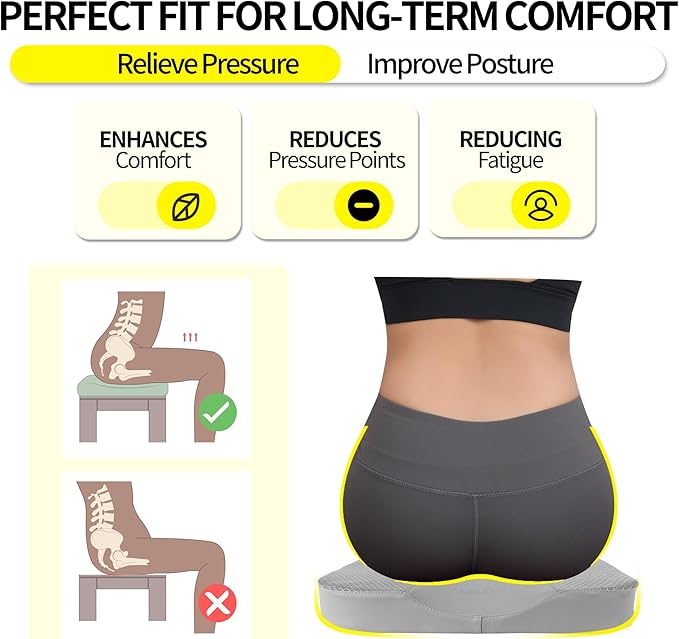 LARROUS Car Seat Cushion - Comfort Memory Foam Seat Cushion for Car Seat Driver, Tailbone (Coccyx) Pain Relief, Car Seat Cushions for Driving (Gray)